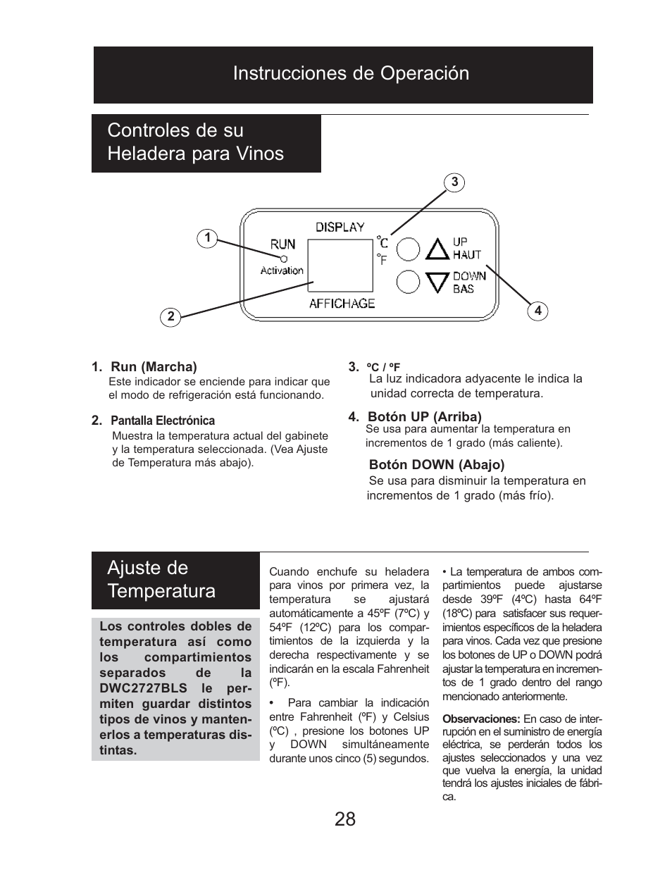 Controles de su heladera para vinos | Danby DWC2727BLS User Manual | Page 29 / 34