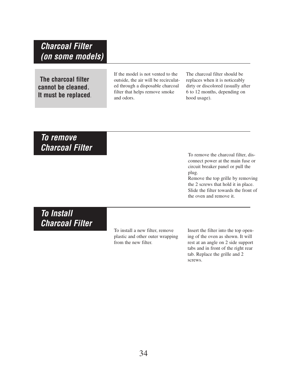 34 charcoal filter (on some models) | Danby DMW162BL-OTR User Manual | Page 35 / 39