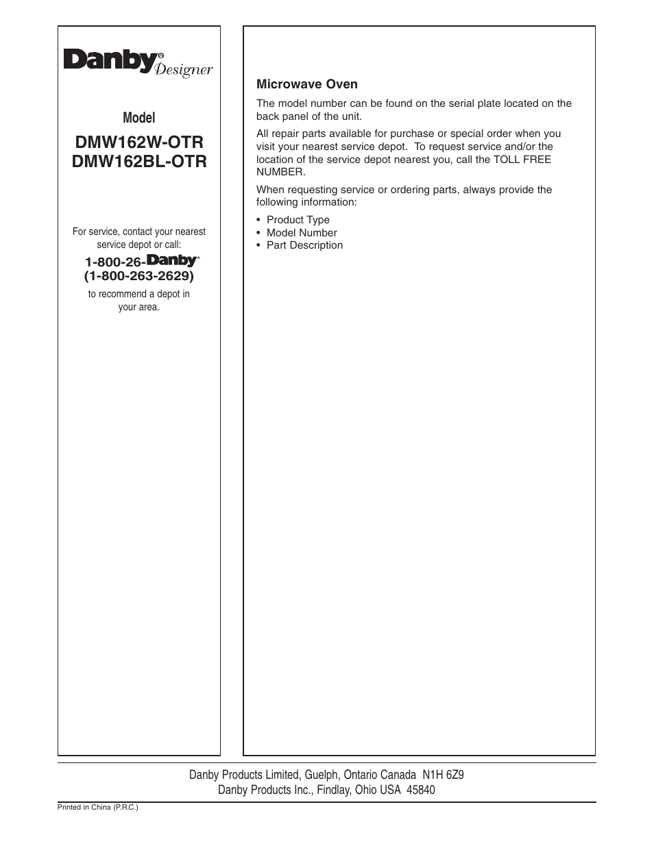 Model | Danby DMW162BL-OTR User Manual | Page 39 / 39