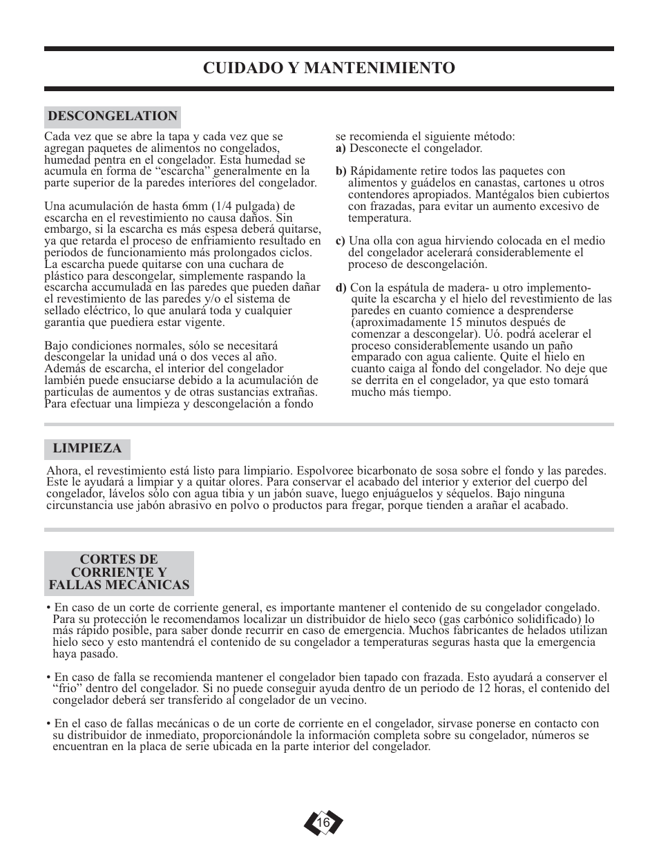 Cuidado y mantenimiento | Danby DCFM289WDD User Manual | Page 15 / 18