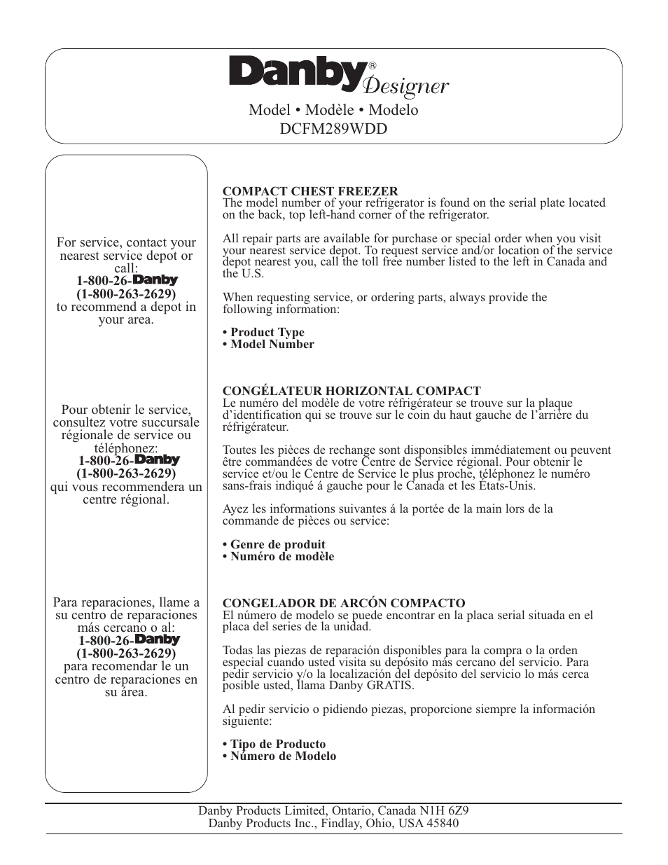 Danby DCFM289WDD User Manual | Page 18 / 18