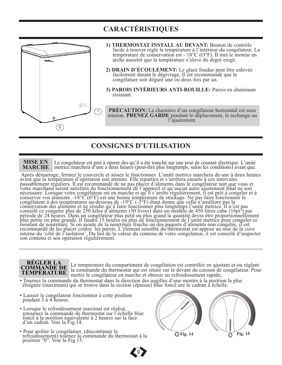 Caractéristiques, Consignes d’utilisation | Danby DCFM289WDD User Manual | Page 9 / 18