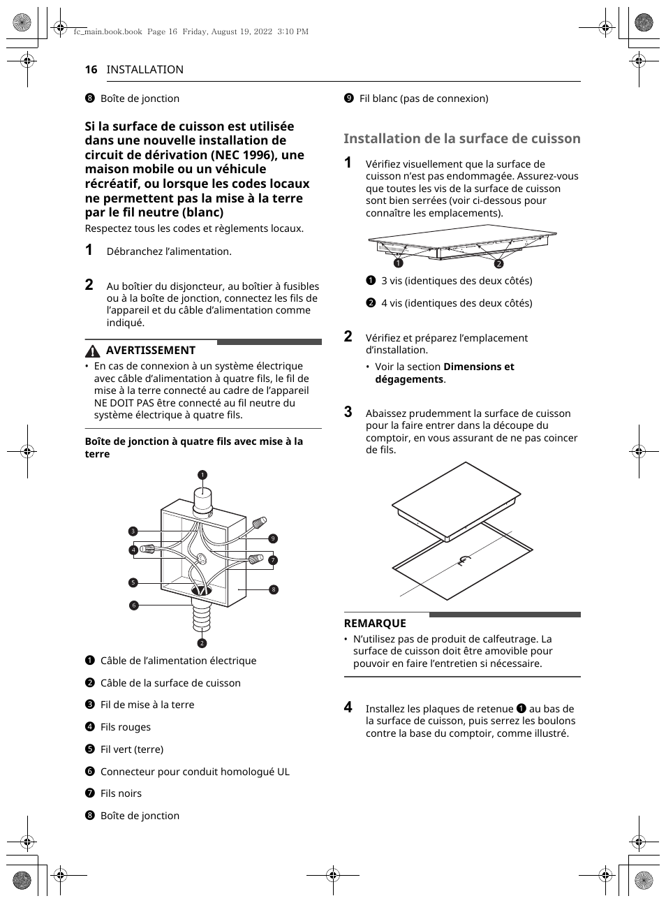 Installation de la surface de cuisson | LG Studio 36 Inch Induction Cooktop Owners Guide User Manual | Page 114 / 148