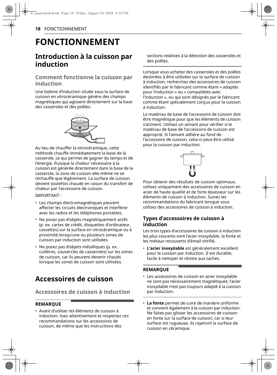 Fonctionnement, Introduction à la cuisson par induction, Accessoires de cuisson | Comment fonctionne la cuisson par induction, Accessoires de cuisson à induction | LG Studio 36 Inch Induction Cooktop Owners Guide User Manual | Page 116 / 148