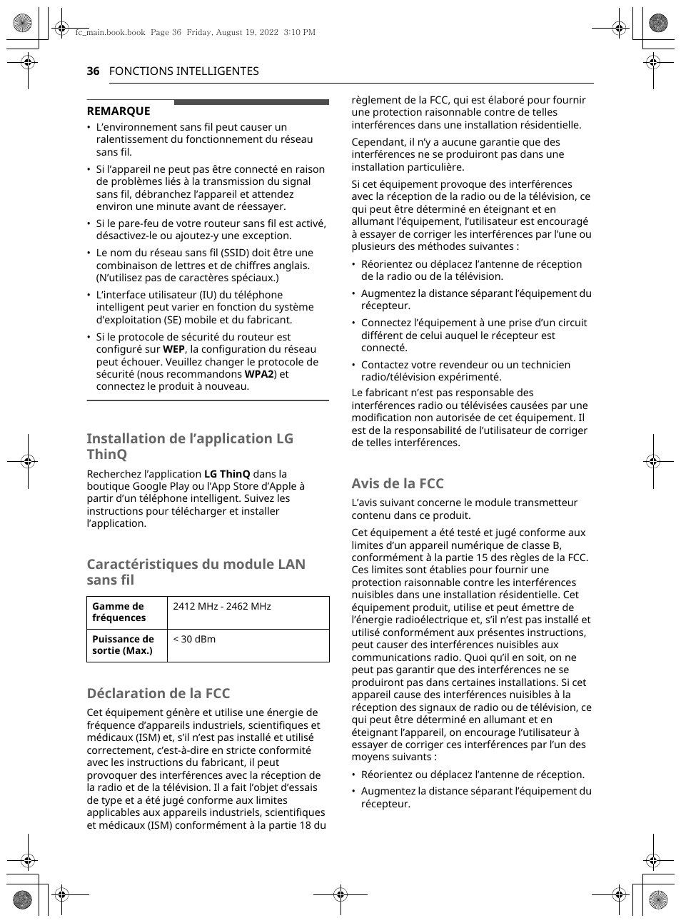 Installation de l’application lg thinq, Avis de la fcc | LG Studio 36 Inch Induction Cooktop Owners Guide User Manual | Page 134 / 148