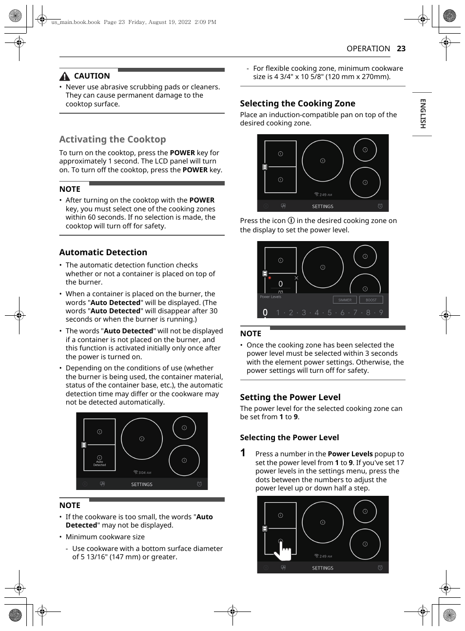 Activating the cooktop | LG Studio 36 Inch Induction Cooktop Owners Guide User Manual | Page 23 / 148