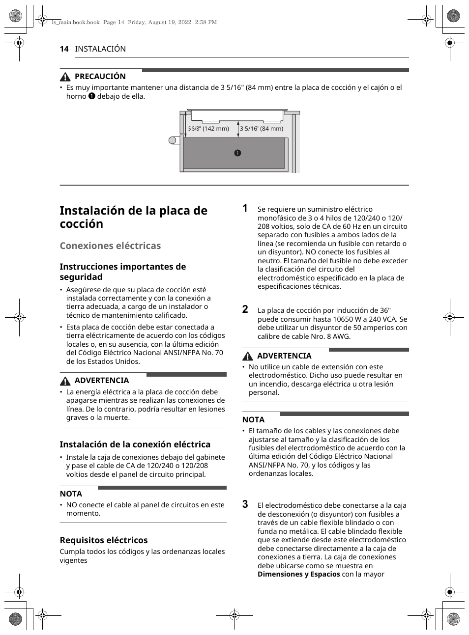Instalación de la placa de cocción, Conexiones eléctricas | LG Studio 36 Inch Induction Cooktop Owners Guide User Manual | Page 62 / 148
