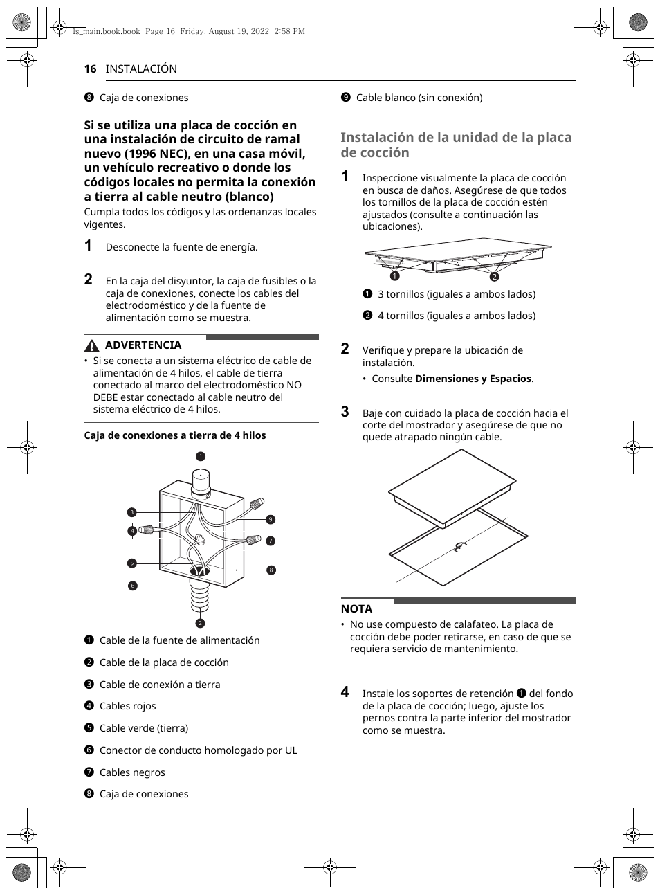 Instalación de la unidad de la placa de cocción | LG Studio 36 Inch Induction Cooktop Owners Guide User Manual | Page 64 / 148