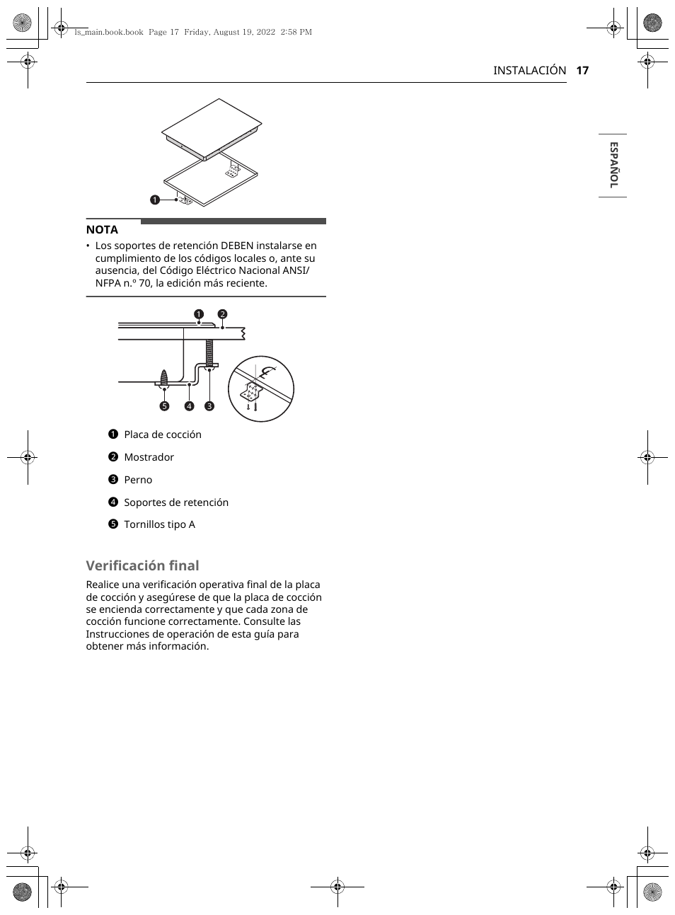 Verificación final | LG Studio 36 Inch Induction Cooktop Owners Guide User Manual | Page 65 / 148