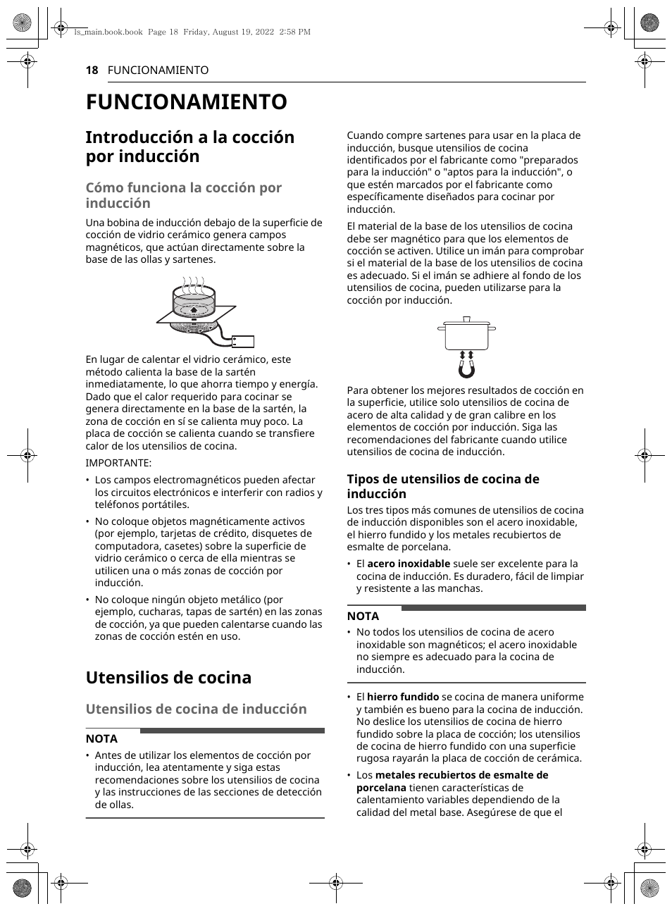 Funcionamiento, Introducción a la cocción por inducción, Utensilios de cocina | Cómo funciona la cocción por inducción, Utensilios de cocina de inducción | LG Studio 36 Inch Induction Cooktop Owners Guide User Manual | Page 66 / 148