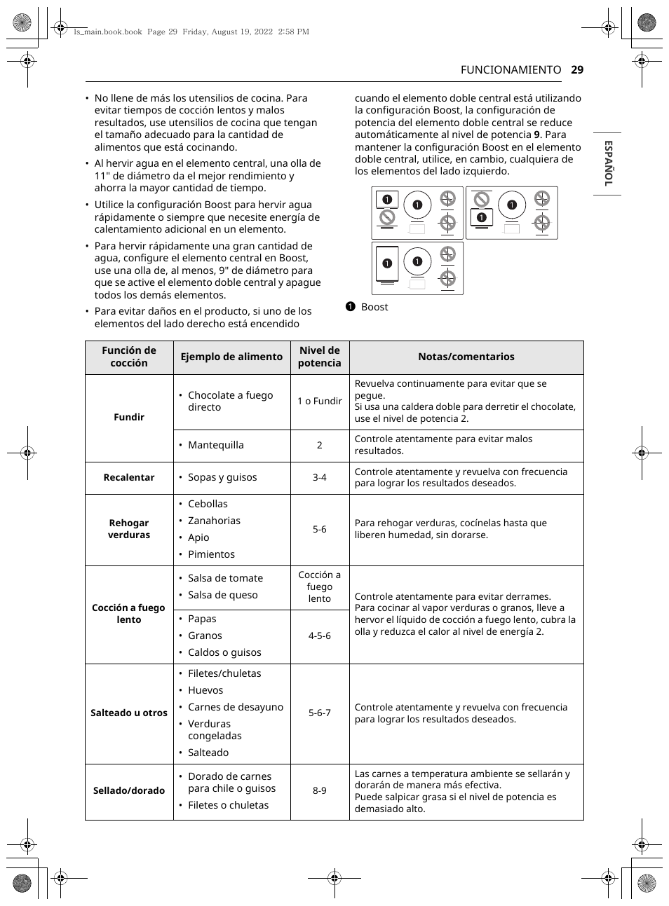 29 funcionamiento | LG Studio 36 Inch Induction Cooktop Owners Guide User Manual | Page 77 / 148