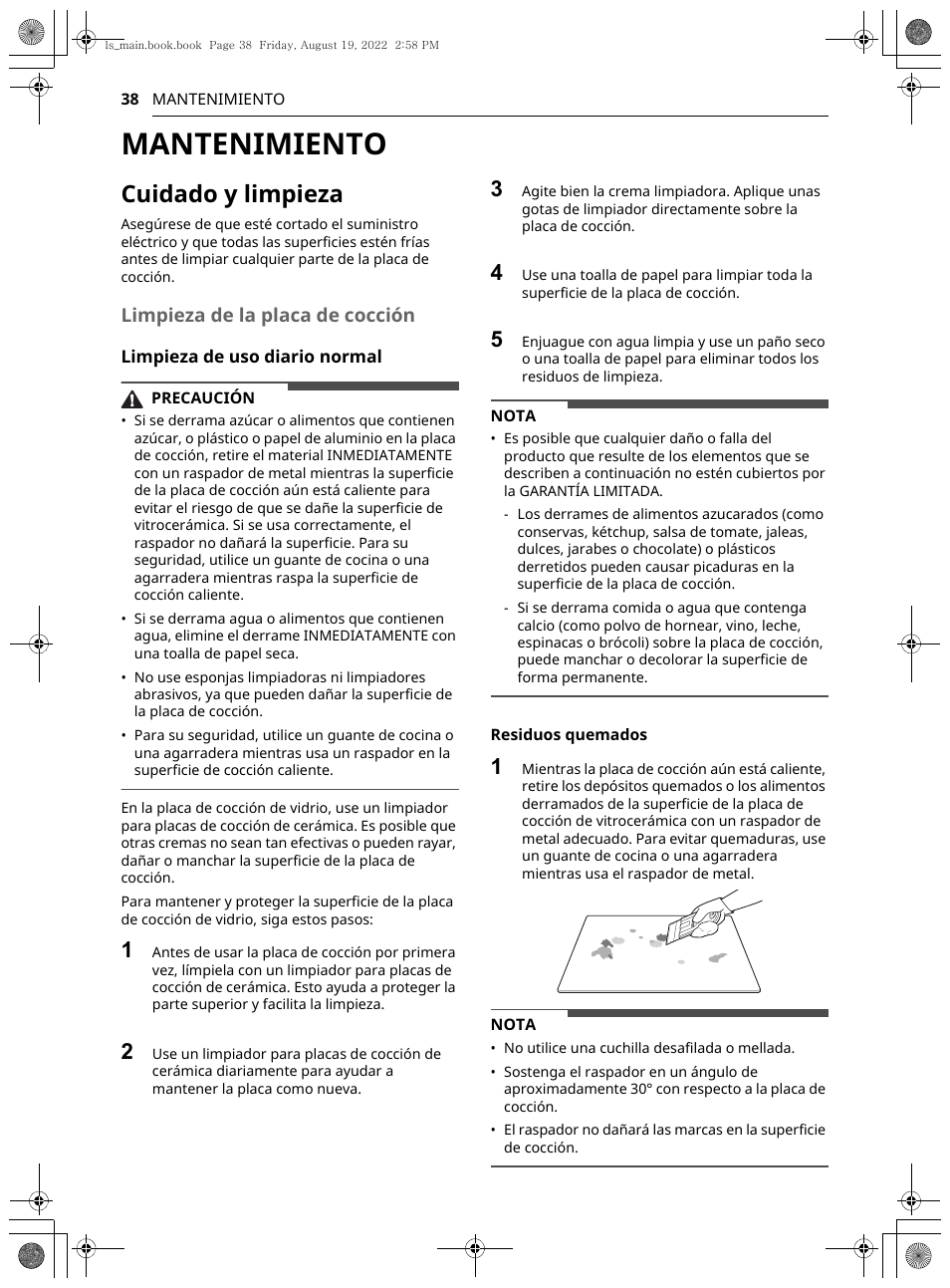 Mantenimiento, Cuidado y limpieza | LG Studio 36 Inch Induction Cooktop Owners Guide User Manual | Page 86 / 148