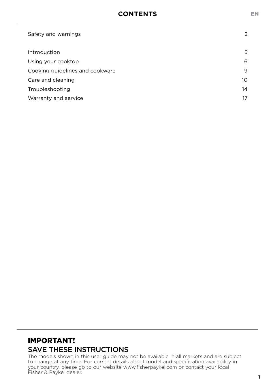 Important! save these instructions | Fisher & Paykel Series 7 Contemporary Series 30 Inch Gas Cooktop User Guide User Manual | Page 3 / 38