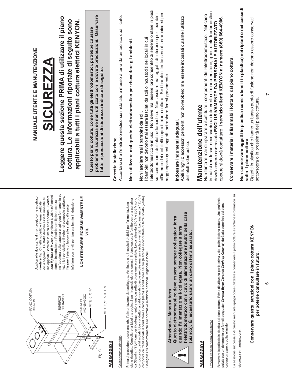 Sicurezza, Manutenzione dell’utente, Manuale utente e manutenzione | Kenyon Mediterranean Series 24 Inch Electric Cooktop Owners Manual User Manual | Page 26 / 36