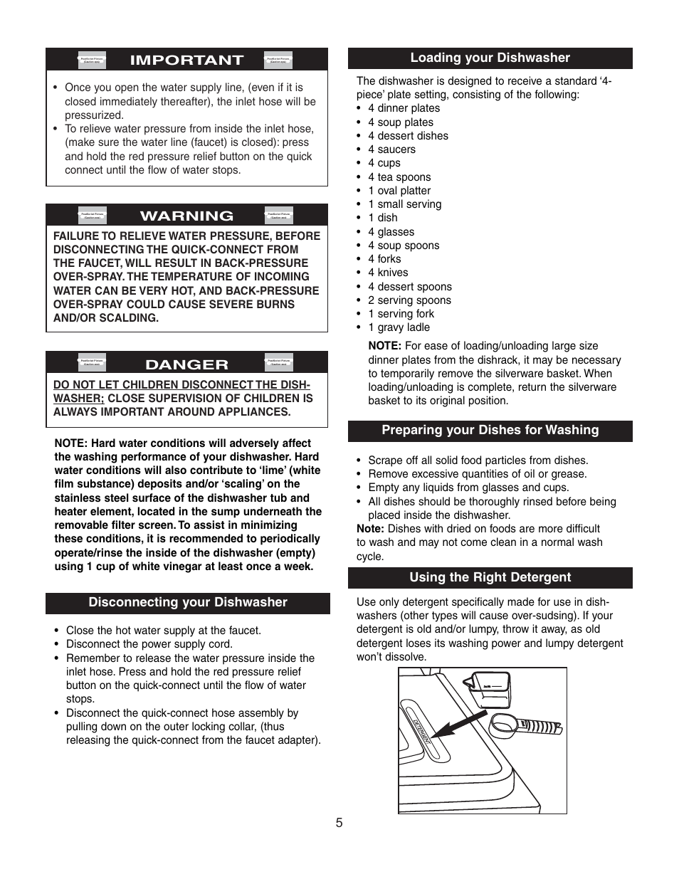 Important, Warning, Danger | Danby DDW497W User Manual | Page 6 / 9