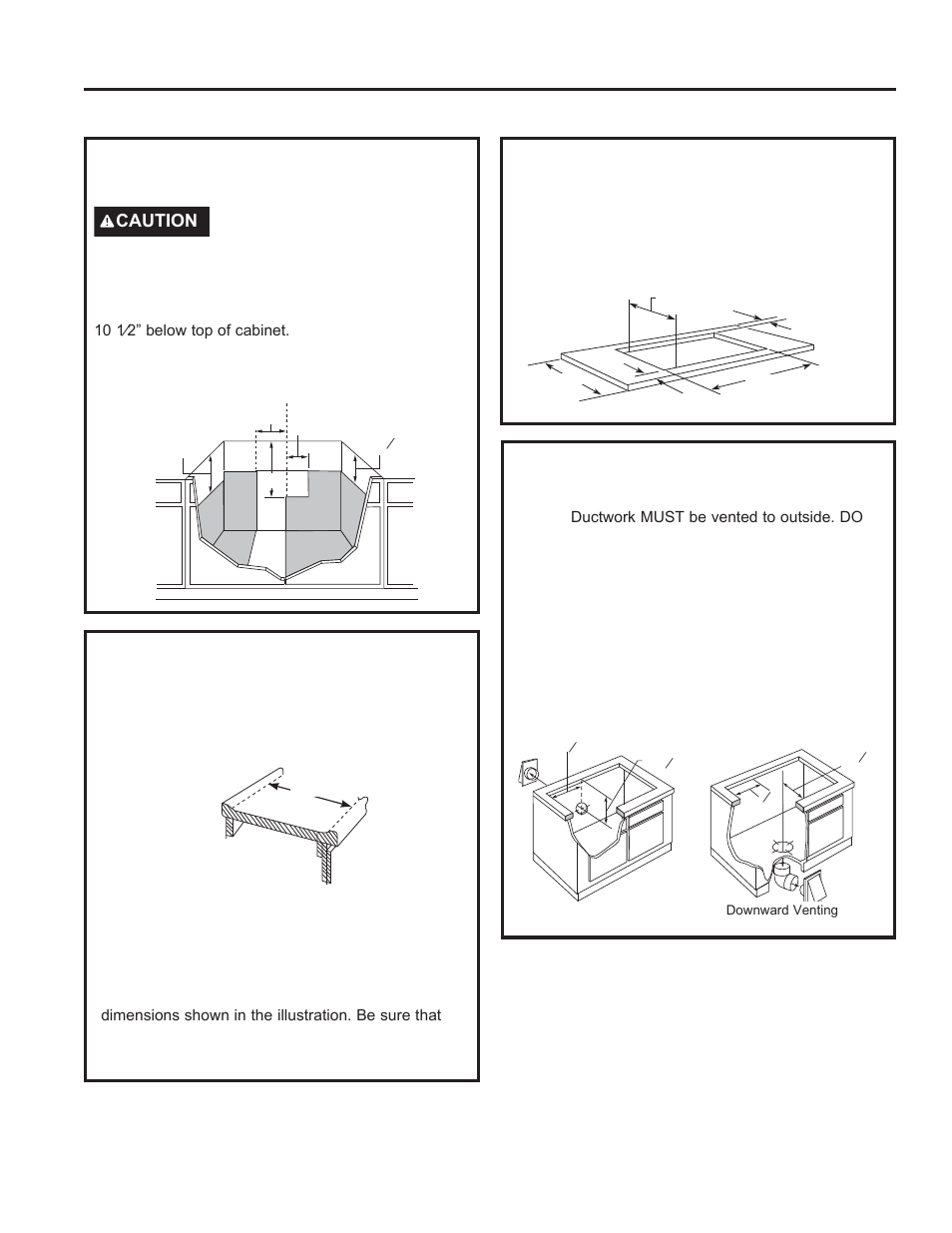 Installation instructions, Inst alla tion instructions, Installation preparation (cont.) | Preparing for ductwork venting, Preparing the countertop, Preparing the countertop (cont.), Rough preparation of junction box | GE Profile 30 Inch Electric Cooktop Owners Guide User Manual | Page 18 / 58
