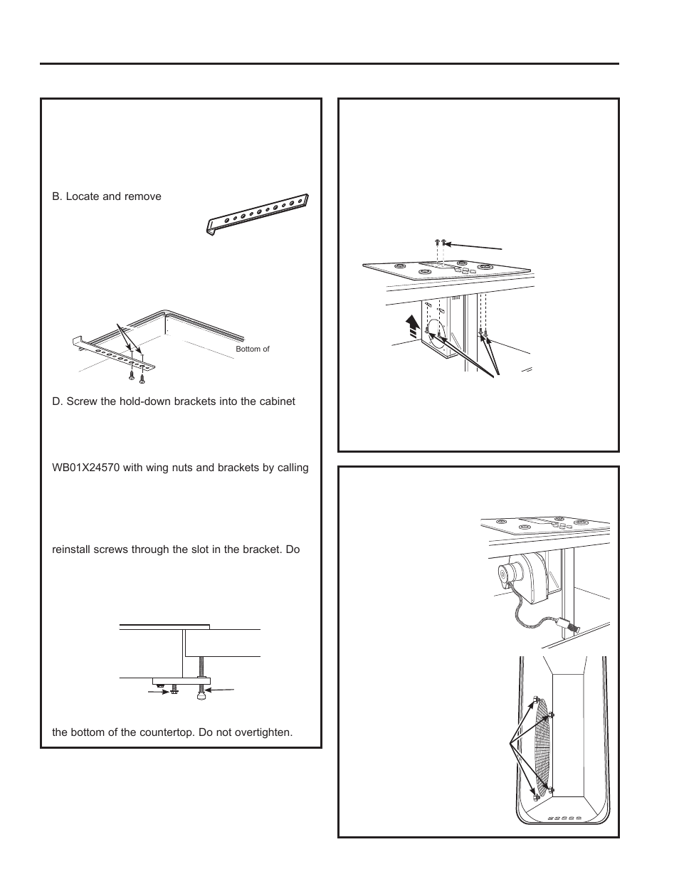 Cooktop installation, Installing the optional installation brackets, Installing the blower plenum to the cooktop | Installing the blower to the plenum | GE Profile 30 Inch Electric Cooktop Owners Guide User Manual | Page 21 / 58