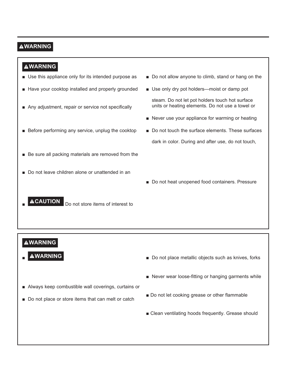 Safety informa tion, Read all instructions before using the appliance | GE Profile 30 Inch Electric Cooktop Owners Guide User Manual | Page 3 / 58