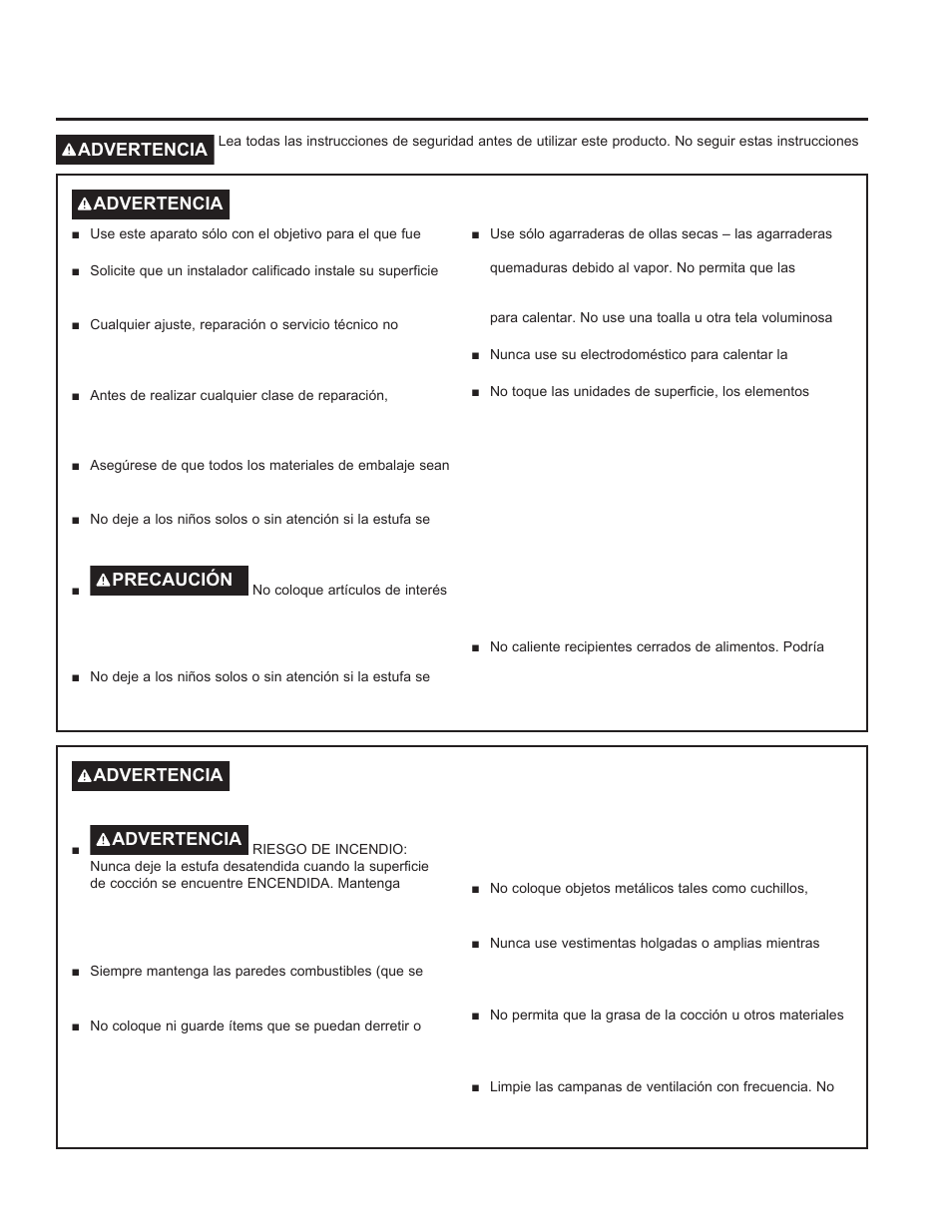 Información de seguridad, Instrucciones generales de seguridad | GE Profile 30 Inch Electric Cooktop Owners Guide User Manual | Page 31 / 58