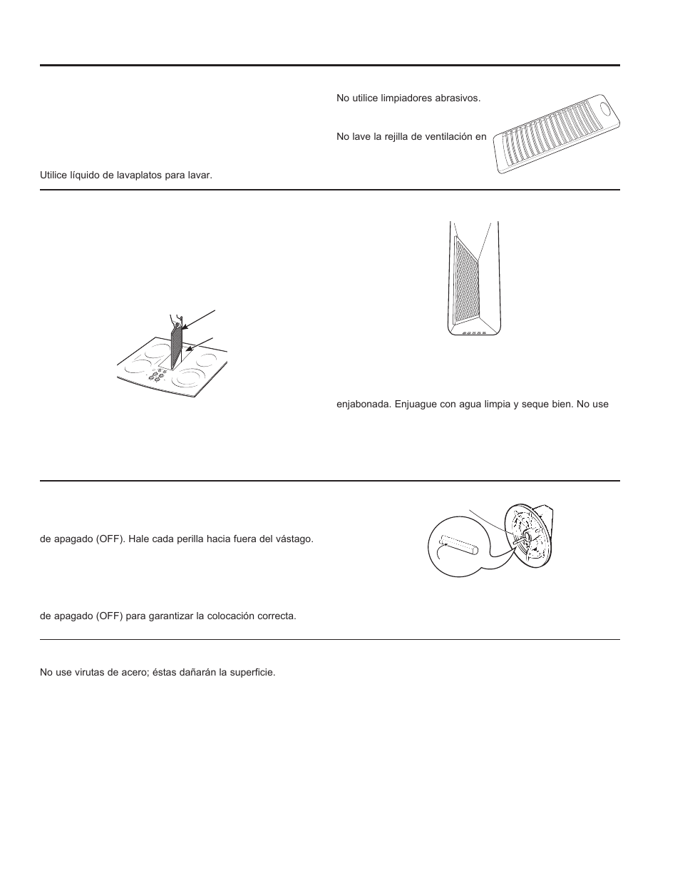 Limpieza de la placa de cocción, Rejilla de ventilación, Cámara y filtro de ventilación | Botones de control | GE Profile 30 Inch Electric Cooktop Owners Guide User Manual | Page 39 / 58