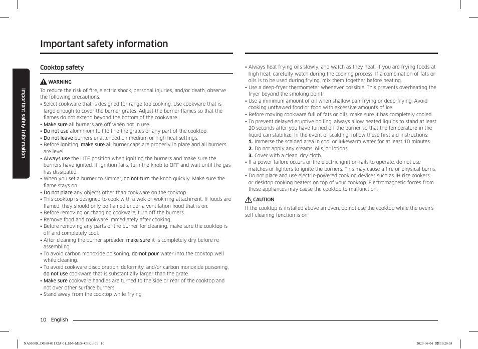 Important safety information | Samsung 36 Inch Gas Cooktop User Manual User Manual | Page 10 / 84
