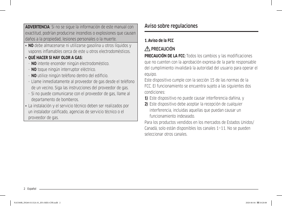 Aviso sobre regulaciones | Samsung 36 Inch Gas Cooktop User Manual User Manual | Page 30 / 84