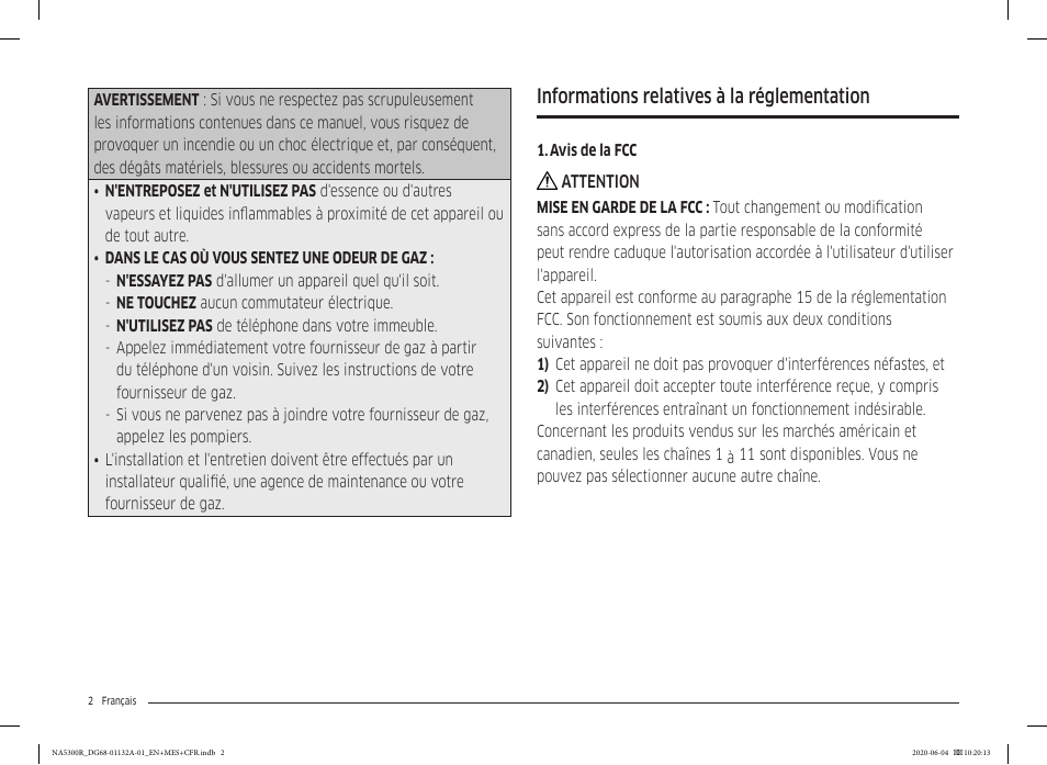 Informations relatives à la réglementation | Samsung 36 Inch Gas Cooktop User Manual User Manual | Page 58 / 84