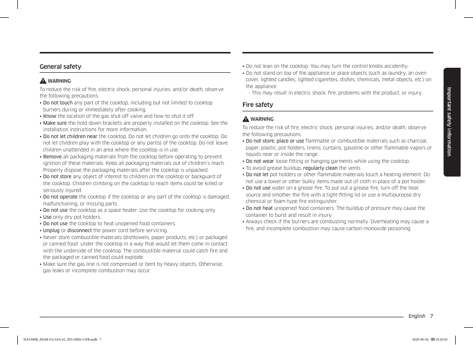 Samsung 36 Inch Gas Cooktop User Manual User Manual | Page 7 / 84