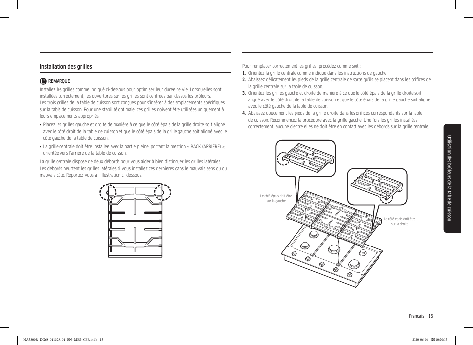 Installation des grilles | Samsung 36 Inch Gas Cooktop User Manual User Manual | Page 71 / 84