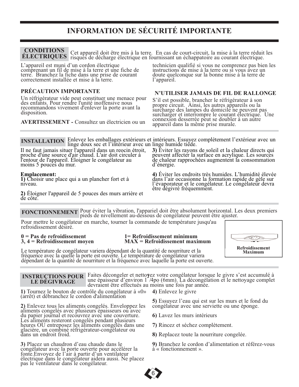 Information de sécurité importante | Danby DUFM320WDD User Manual | Page 6 / 14