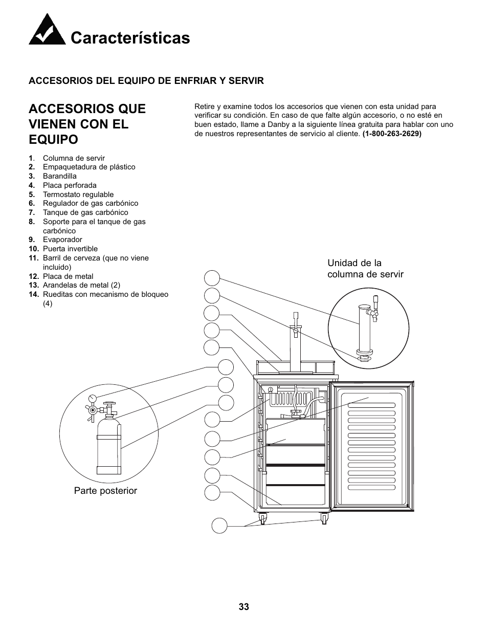 Características, Accesorios que vienen con el equipo | Danby DKC146SLDB User Manual | Page 34 / 45