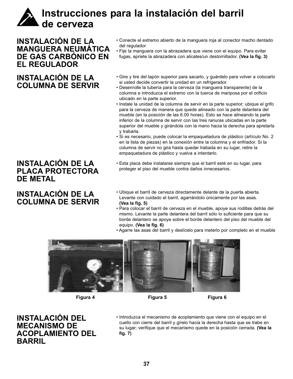 Instalación de la columna de servir, Instalación de la placa protectora de metal | Danby DKC146SLDB User Manual | Page 38 / 45