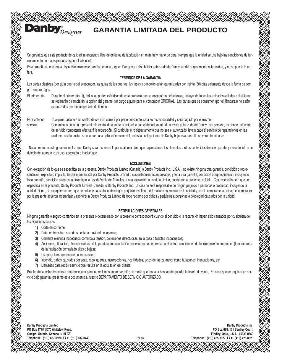 Garantia limitada del producto | Danby dim1524w User Manual | Page 5 / 40