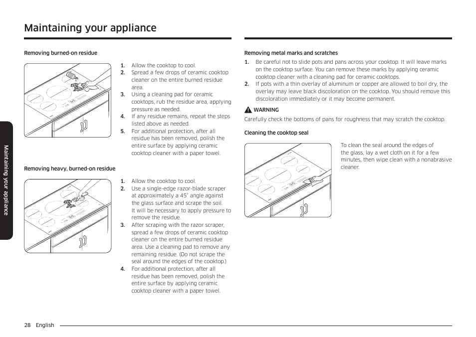 Maintaining your appliance | Samsung 36 Inch Induction Cooktop Owners Guide User Manual | Page 28 / 110