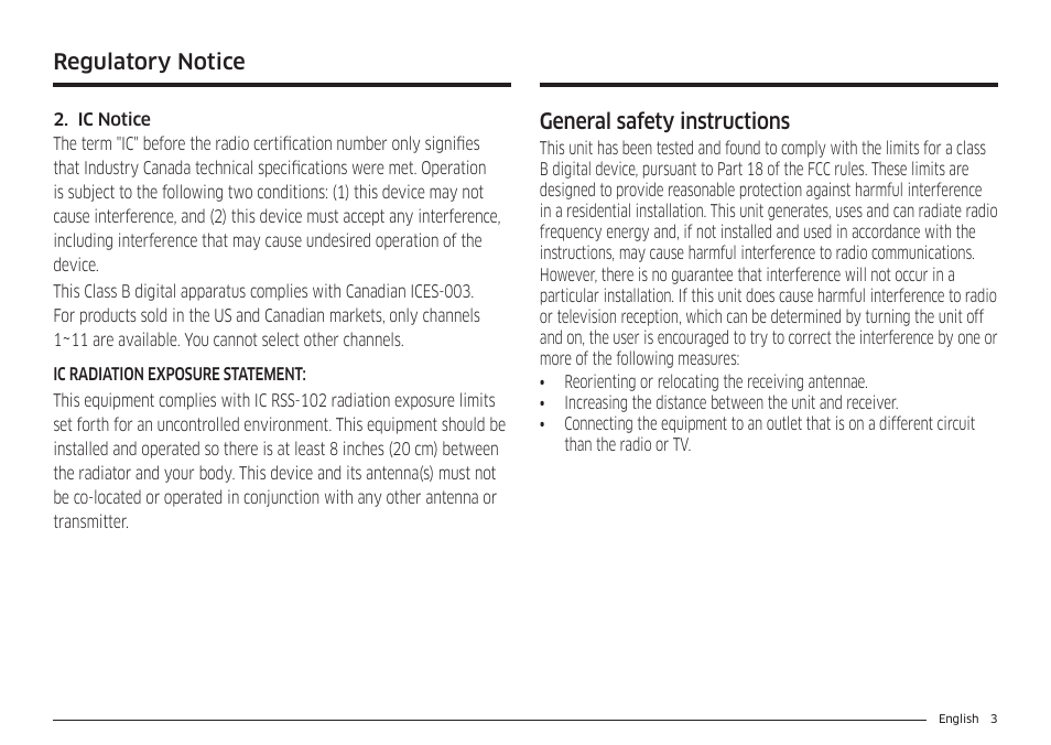 Regulatory notice general safety instructions | Samsung 36 Inch Induction Cooktop Owners Guide User Manual | Page 3 / 110