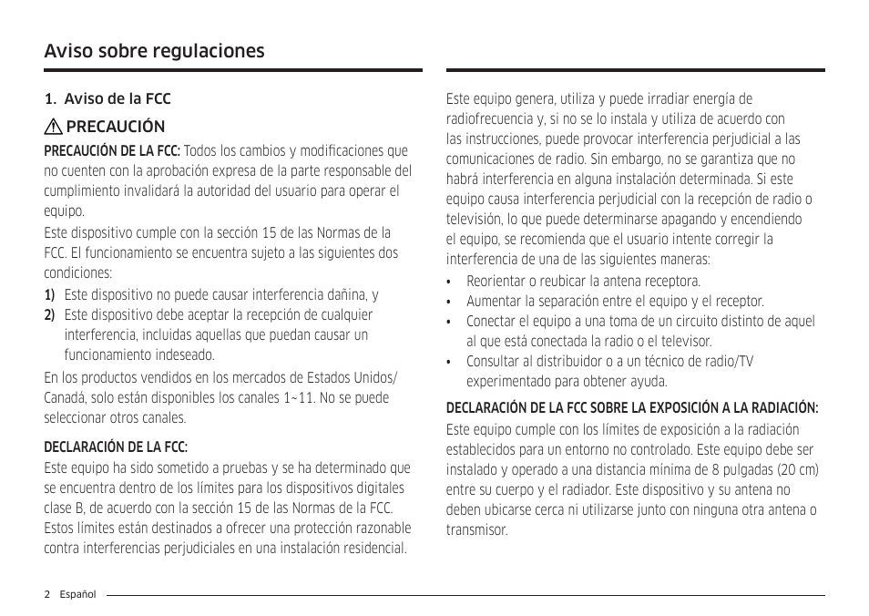 Aviso sobre regulaciones | Samsung 36 Inch Induction Cooktop Owners Guide User Manual | Page 38 / 110
