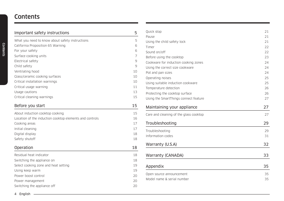 Samsung 36 Inch Induction Cooktop Owners Guide User Manual | Page 4 / 110