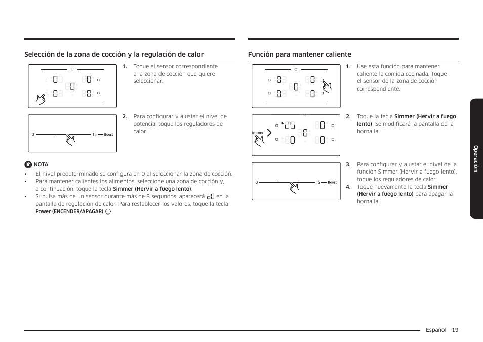 Función para mantener caliente | Samsung 36 Inch Induction Cooktop Owners Guide User Manual | Page 55 / 110