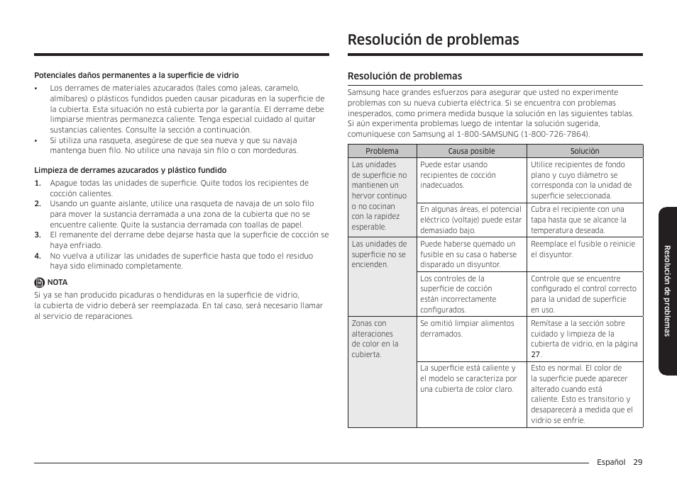 Resolución de problemas | Samsung 36 Inch Induction Cooktop Owners Guide User Manual | Page 65 / 110