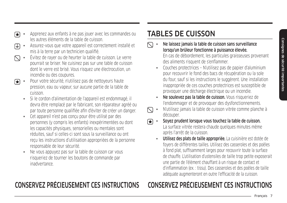 Tables de cuisson | Samsung 36 Inch Induction Cooktop Owners Guide User Manual | Page 79 / 110