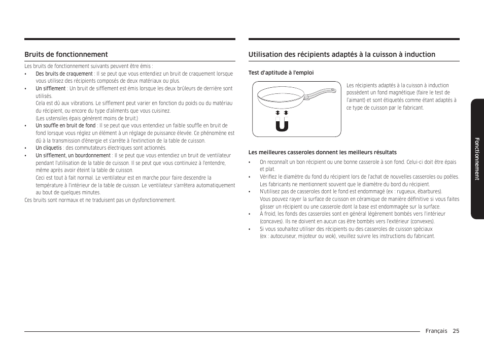 Bruits de fonctionnement | Samsung 36 Inch Induction Cooktop Owners Guide User Manual | Page 97 / 110