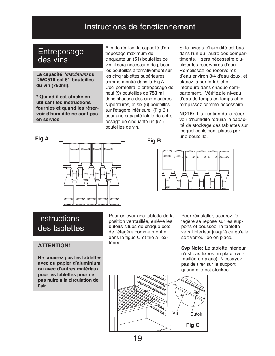 Instructions des tablettes | Danby DWC516BLS User Manual | Page 20 / 38