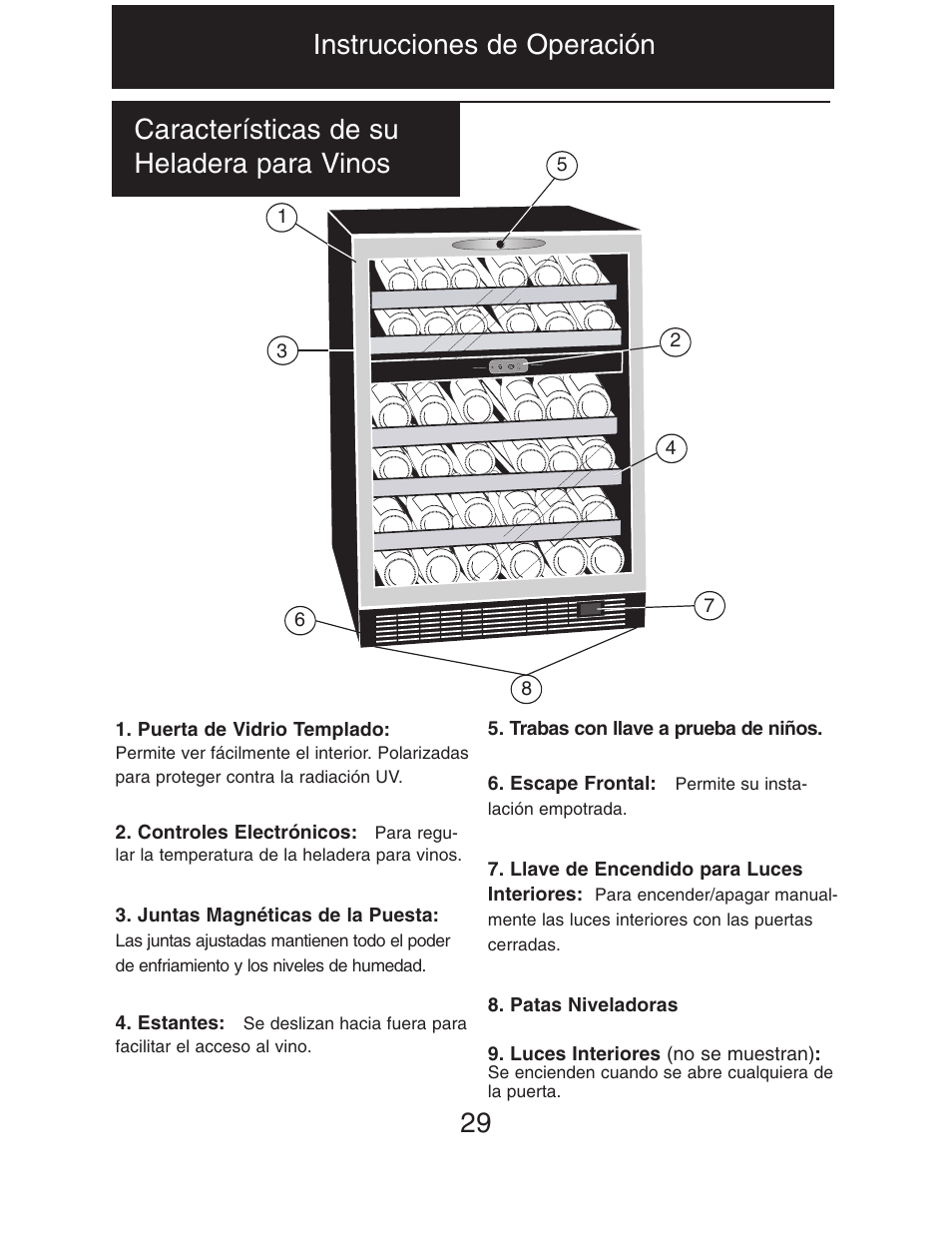 29 instrucciones de operación, Características de su heladera para vinos | Danby DWC516BLS User Manual | Page 30 / 38