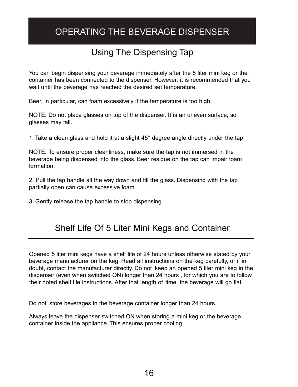 Shelf life of 5 liter mini kegs and container | Danby DBD5L User Manual | Page 16 / 22