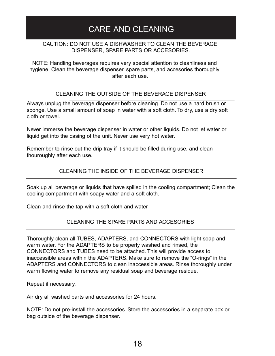 18 care and cleaning | Danby DBD5L User Manual | Page 18 / 22