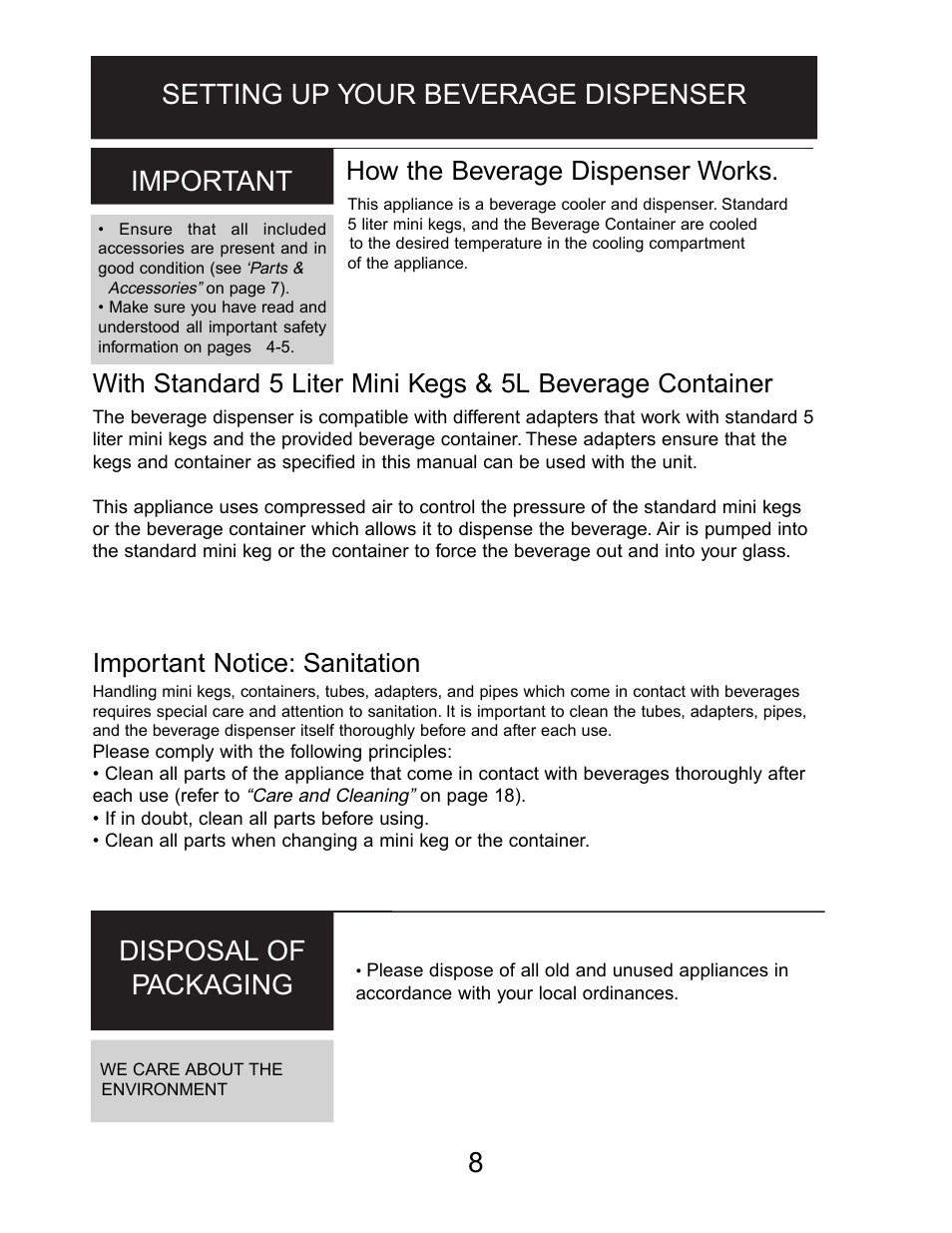 Important, How the beverage dispenser works, Important notice: sanitation | Danby DBD5L User Manual | Page 8 / 22