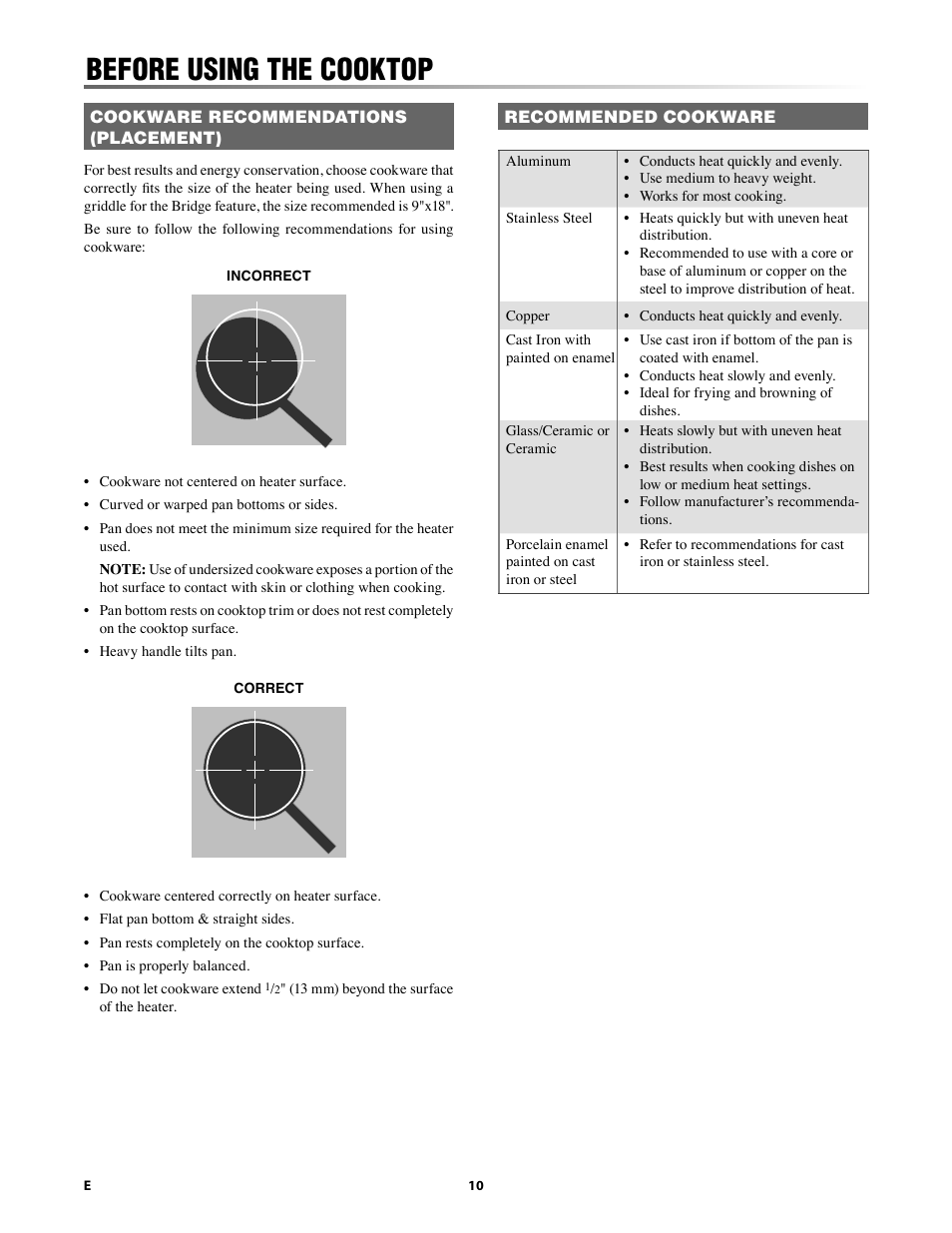 Before using the cooktop | Sharp 24 Inch Drop-In Cooktop Owner Manual User Manual | Page 10 / 44