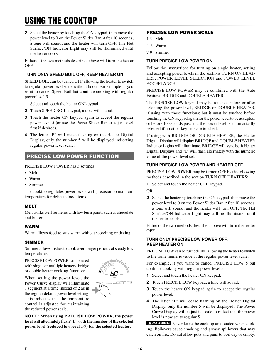 Using the cooktop | Sharp 24 Inch Drop-In Cooktop Owner Manual User Manual | Page 16 / 44