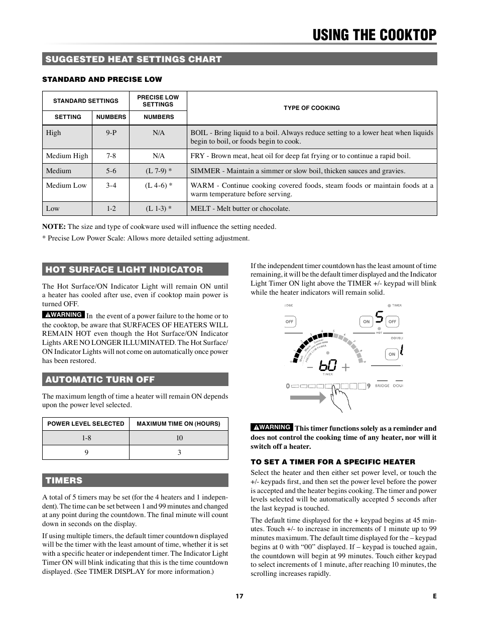 Using the cooktop | Sharp 24 Inch Drop-In Cooktop Owner Manual User Manual | Page 17 / 44