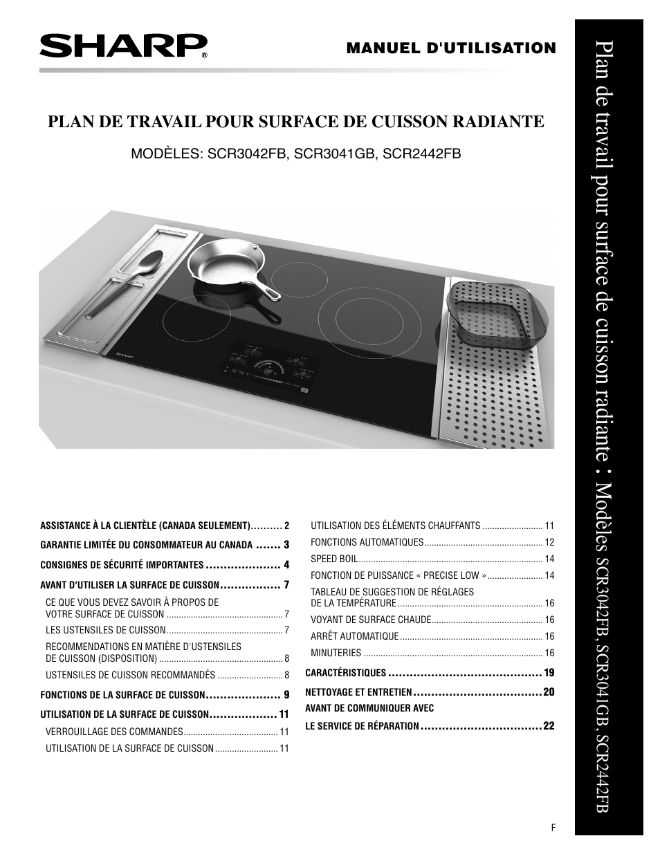 Plan de travail pour surface de cuisson radiante, Modèles | Sharp 24 Inch Drop-In Cooktop Owner Manual User Manual | Page 23 / 44